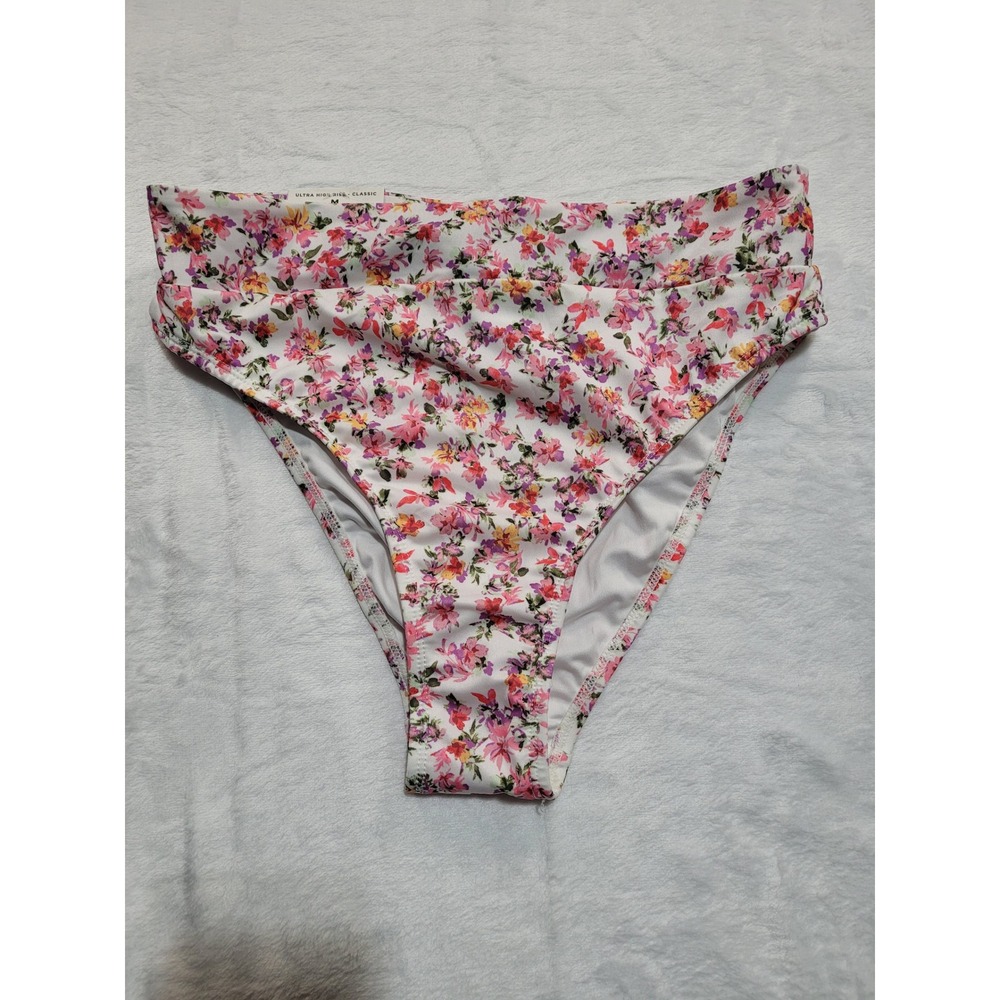 NWT Aeropostale Bikini Bottom Women Medium White Floral Ultra High Rise Classic